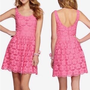 Lilly Pulitzer Calhoun Resort Charleston Lace Dress 10 Pink Floral Eyelet Preppy